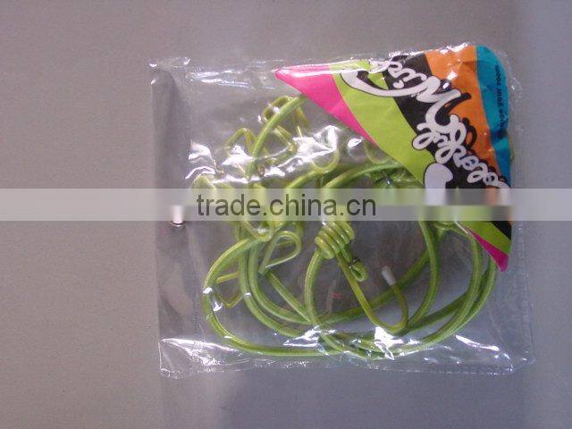 The green elastic clothes line with clips