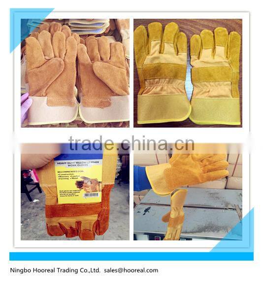 Heavy Duty Double Reinforced Palm & Canvas Back Natural Cowhide Split/Full Palm Green Leather Work Protective Gloves In Safety