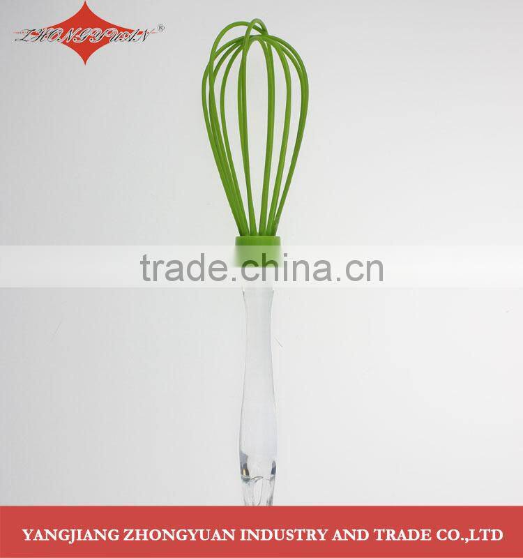 Food grade egg tool silicone coated head wires egg whisk with plastic handle