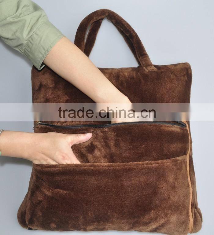 Multi Functional Quality Flannel Bag Model Car Travel Blanket Pillow with Memory Foam Pillow Inside