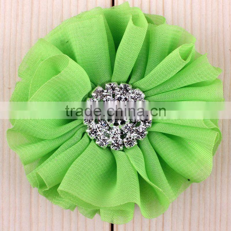 fabric chiffon flower with rhinestone center for kids hair accessories