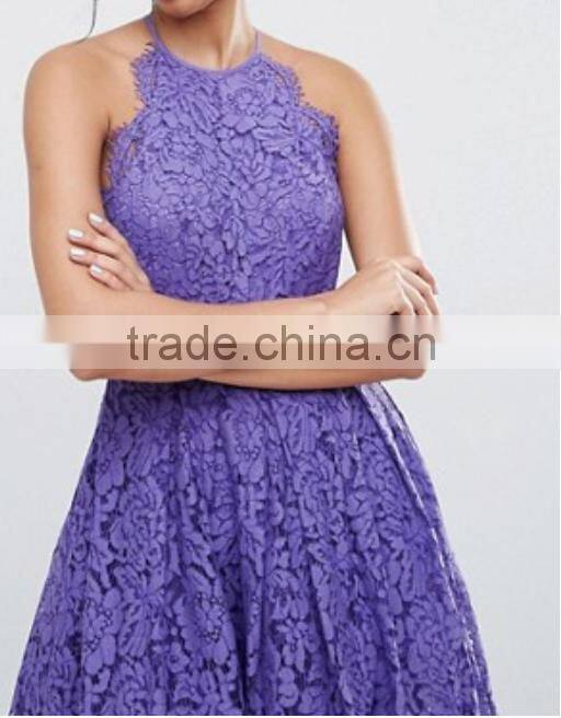 China Latest clothing OEM Lace Pinny Scallop Margin Prom Midi Fashion Dress