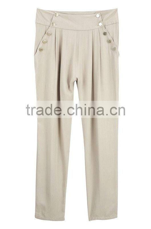 newest chiffon trousers design gold button ornament loose fit capris latest trousers for women