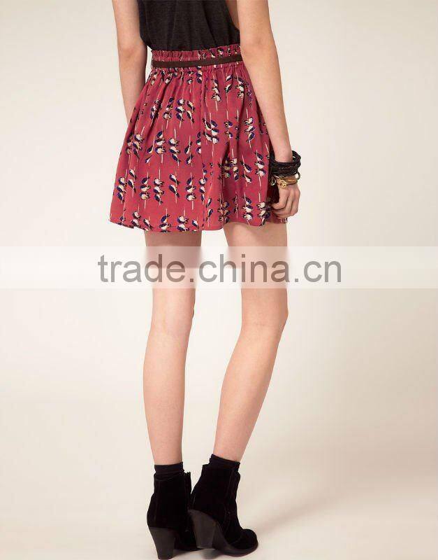 12SK004 Summer Hot Selling Fashion Bird Print Full Mini Skirt