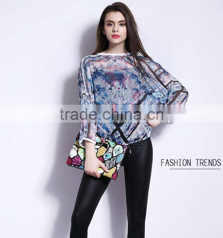 Latest blouse design pictures,3/4 sleeve loose blouse for high quality