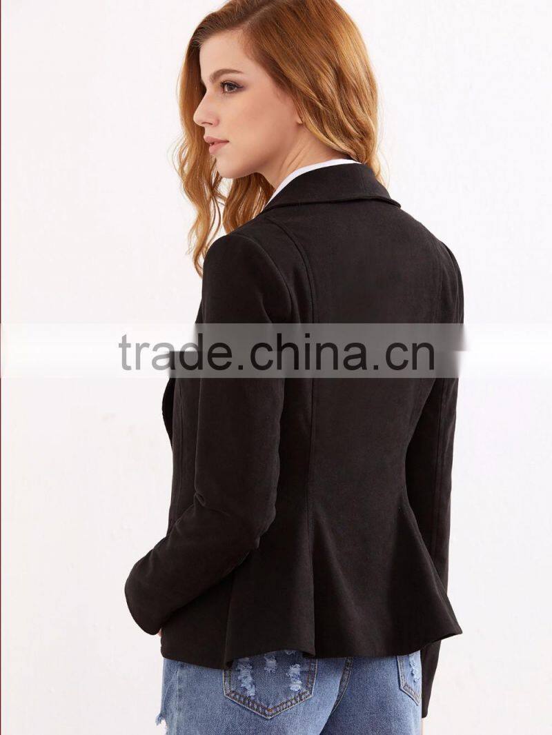 Black Faux Suede Shawl Collar One Button Fitted Blazer 100% Polyester Lining Women Plain Tuxedo Suit Set Custom Supplier