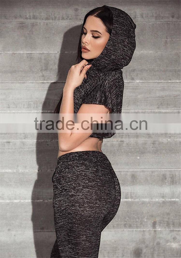 MGOO Custom Made Women Running Jersey Hoodie Black Marled Split Crop Tops Jumpers Fashion Sport Tops