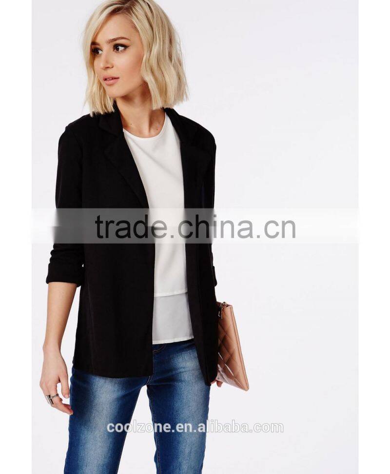 Fashion tailored lapel turn up cuffs jersey blazer women blazer suit 2015