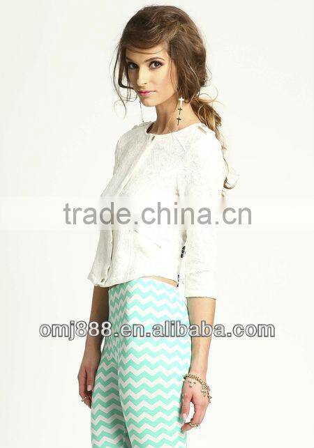 Lace Gold Zip white women half sleeve fashion sexy Jacket