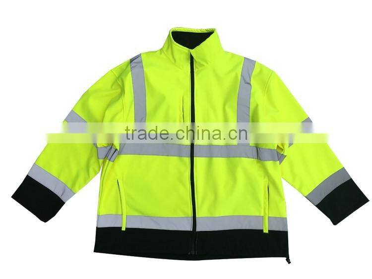 Hi vis waterproof soft shell safety reflector jacket with EN20471