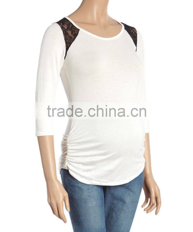 Hot Selling Maternity Tees With Due Time Ivory Side-Cinch Maternity Tops Women Clothes WT80817-37