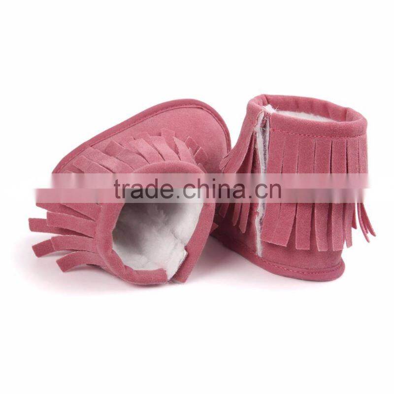 fringed suede fabric baby warm boots