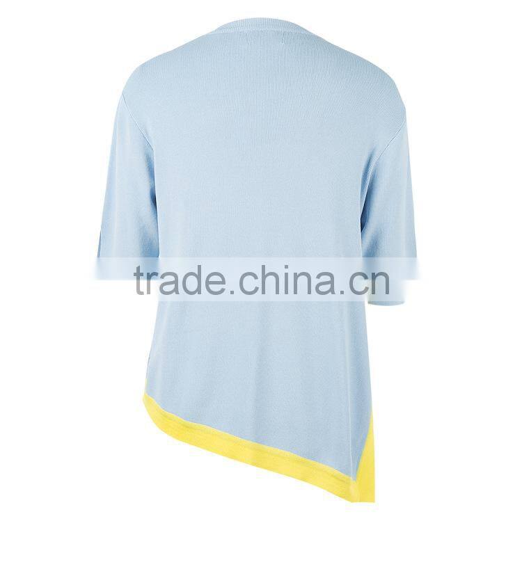Summer new fashion irregular design short sleeve slim T-shirt in women's uique knitted top