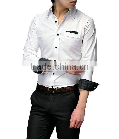 2017 MTO mens contrast color poplin white tuxedo shirt