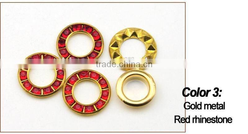 3 colors 17mm round metal brass rhinestone eyelets crystal diamond grommets glass eyelets RE-17mm-002