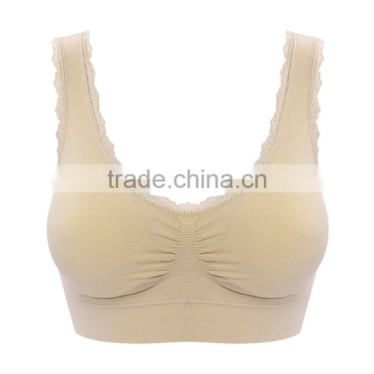 High grade shockproof full cup lace U-design nylon sexy women sports bra
