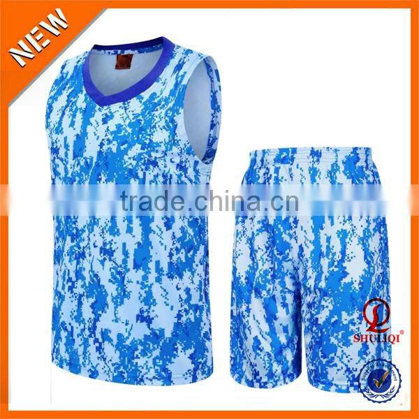 New arrival camo basketball uniform,bule basketball jersey design 2016 H-832
