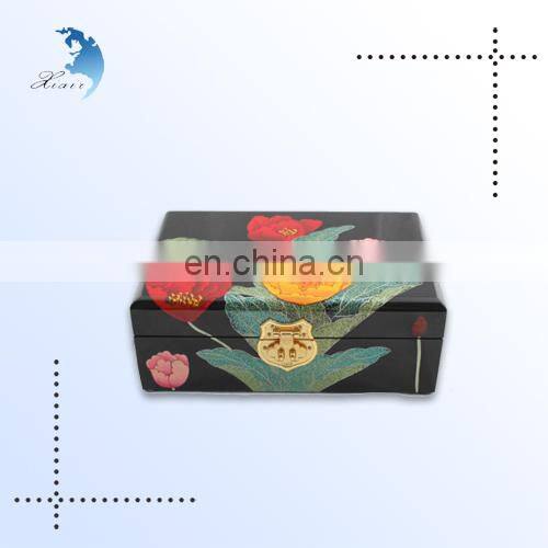 Chinese Style Flower Pattern High-gloss Paint Wooden Gift Box For Jewelry