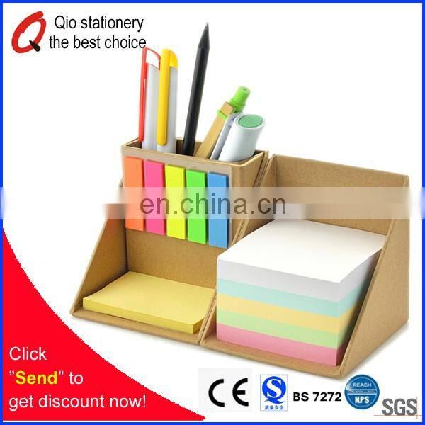 new recycled paper memo Notepad set with pen container and self-adhensive papers