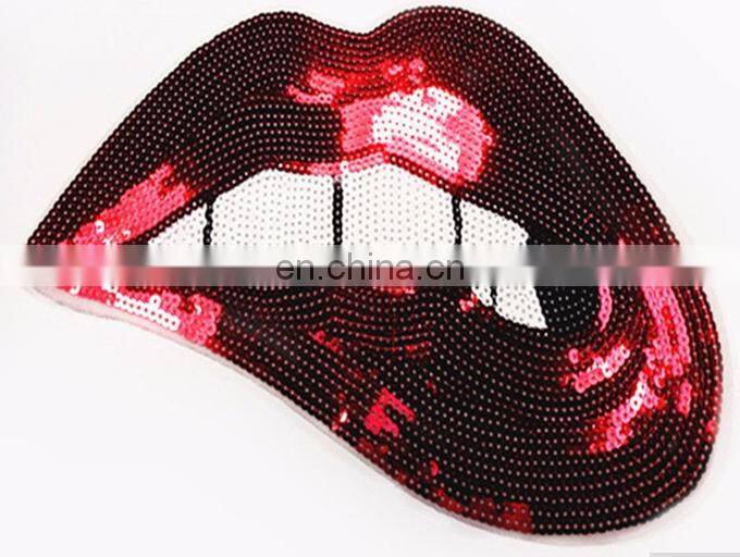 Embroidered Patches Lip / Lipstick Iron On Patch Sewing On Sequins
