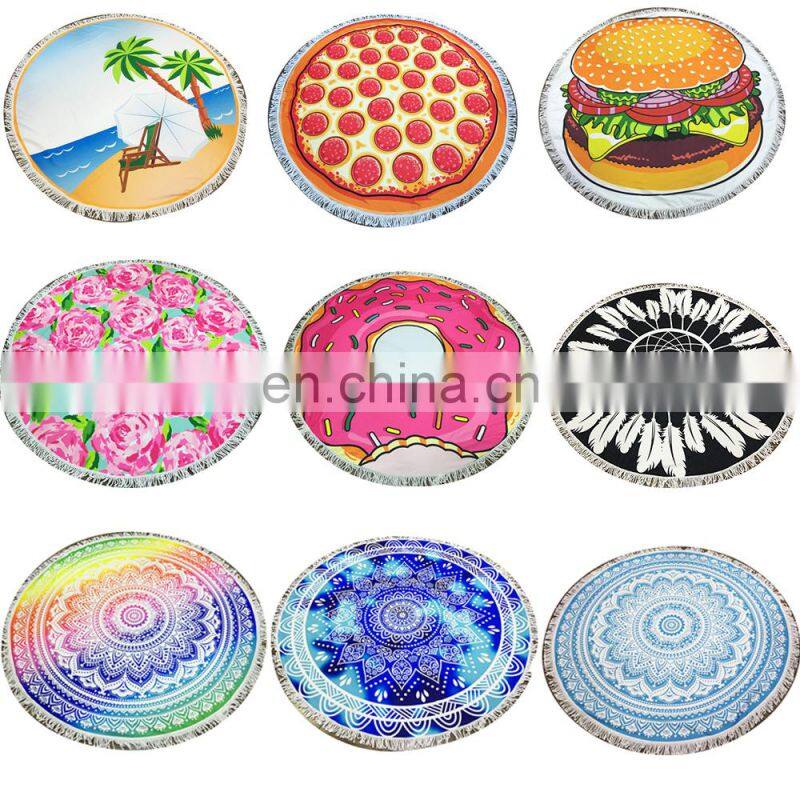 New arrival multi pattern color digital printed custom circle microfiber towels turkish round beach towel with tassels
