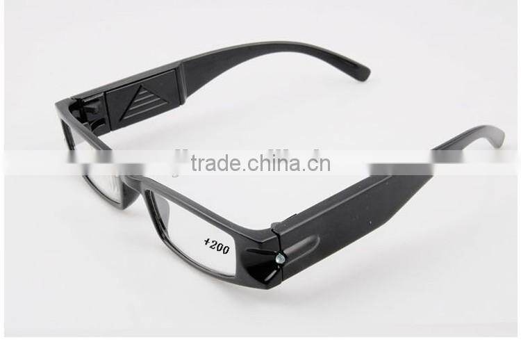 Ultra Bright Dual LED Lighted Up Map Book Readers Reading Black Full Frame Eye Glasses Eyeglass Spectacle Diopter Magnifier Ligh