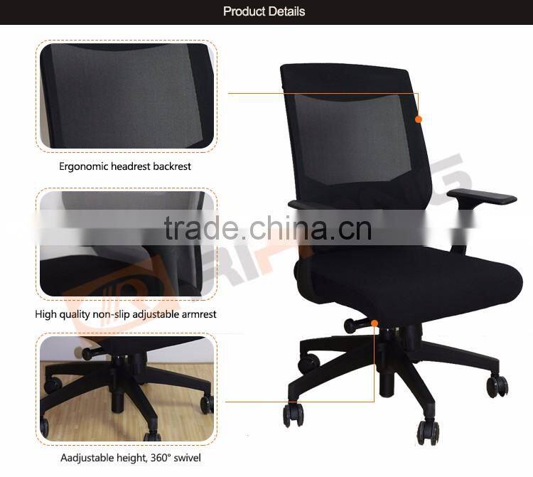 Customized modern black 360 degree revolving office computer ergonomic mesh chair with locking wheels