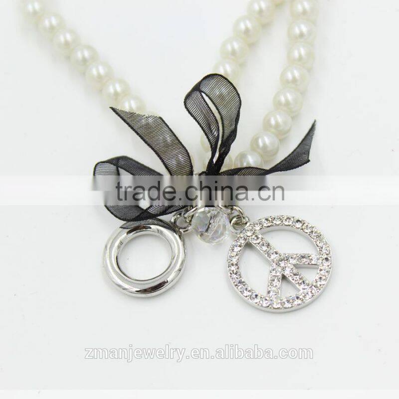 Elegant Black Ribbon Bracelet , New Design Pearl Charms Bracelet for Women