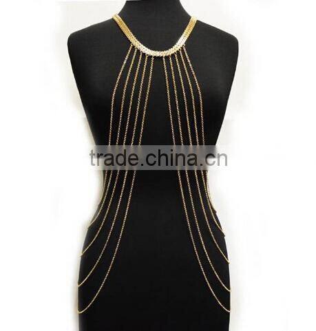 Black & Goldtone Multi Layered Chains with Matching Earrings Jewelry Set