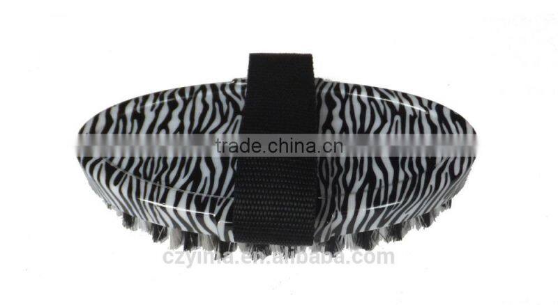 2015 NEW zebra pattern horse body brush with black strap for grooming