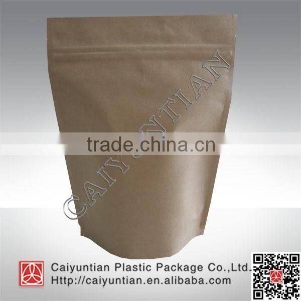 Reselable heat sealable standing kraft paper coffee bag ,250g 500g 1kg foil lined kraft paper coffee bag with air valve