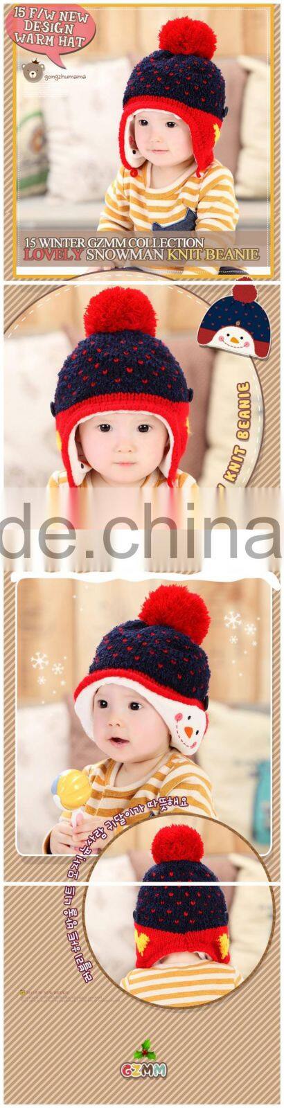 2015 Winter Newest Small Heart Knitting Baby Kids Earflap Pompom Caps and Hats