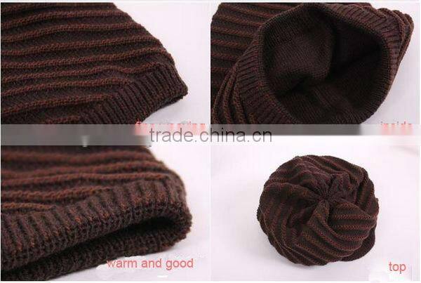 Labeling multicolor brown knit cap