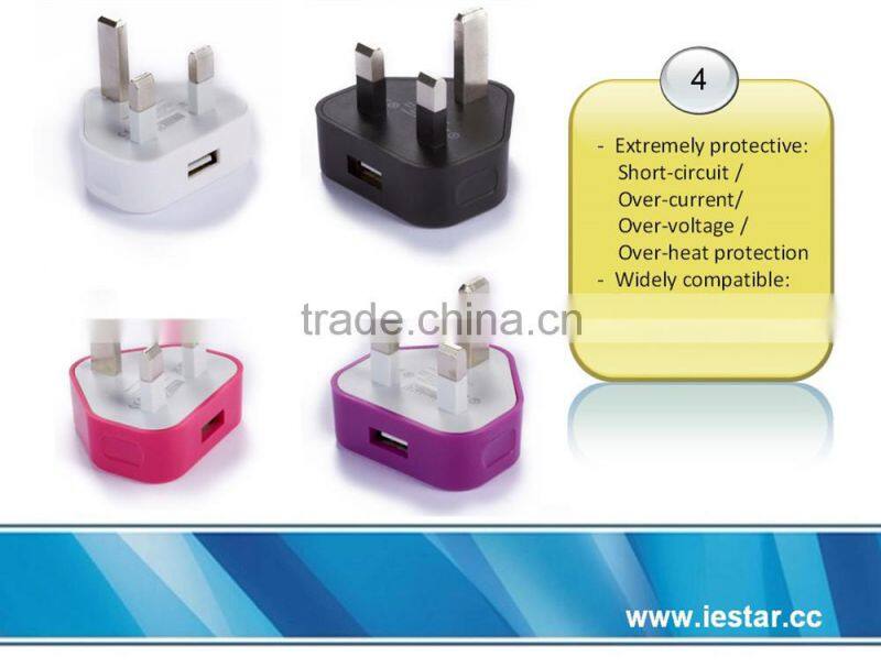 1000mA USB Travel Wall UK Charger Chargeurs de batterie