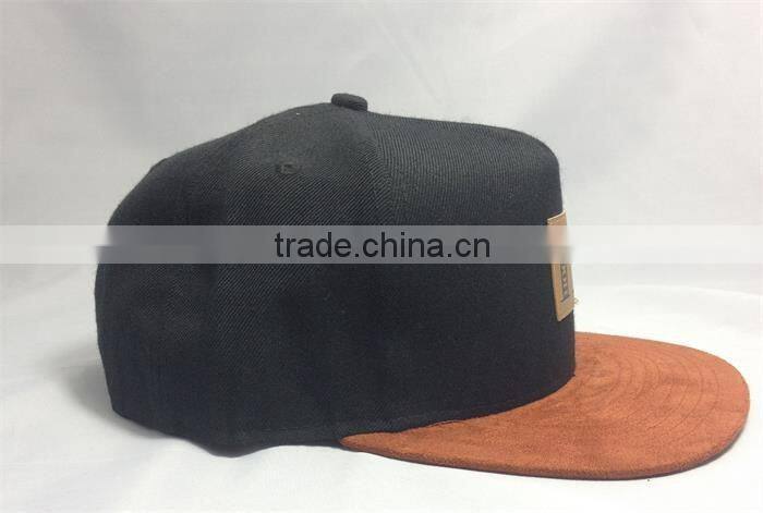 custom 5 panel cotton suede brim snapback hats era leather patch snapback cap