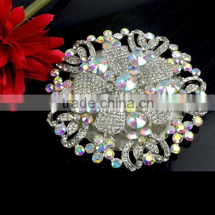 Crystal Strass Brooches Pins, Zinc Alloy Flower Crystal Stone Brooch Pins for Wedding Dress