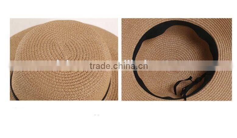 QXSH0009 With rope decoration summer straw hat New beach fedora Wide brim