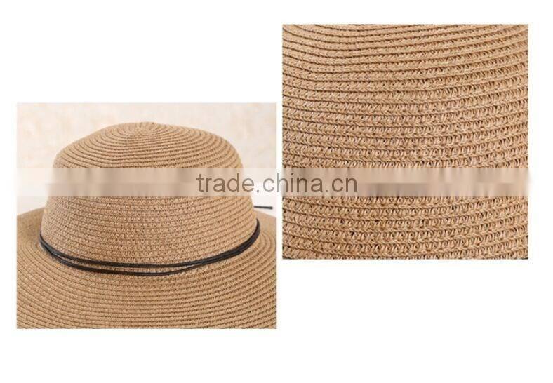 QXSH0009 With rope decoration summer straw hat New beach fedora Wide brim