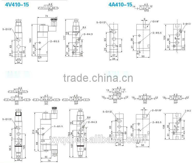 Port Size G1/2" 5/2 Way Pneumatic Control Valve