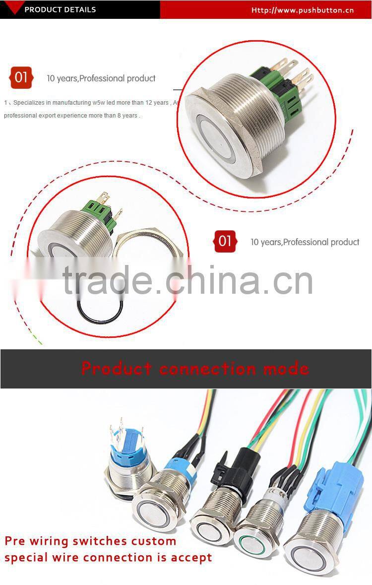FILN 30mm stainless steel momentary flat waterproof 110v ring red LED momentary push button switch
