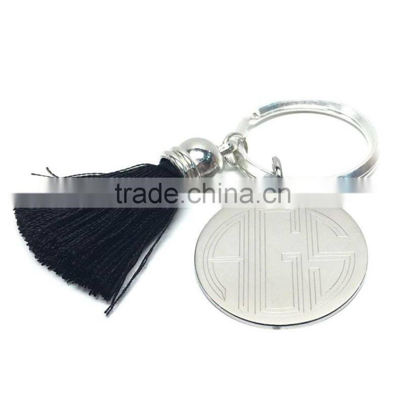 Personalized Engraved Monogram Stainless Steel Tassel Keychain