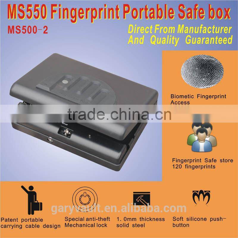 Wholesale- MS500 Micro Vault biometric fingerprint portable car gun mini security storage steel safe box, document file safe