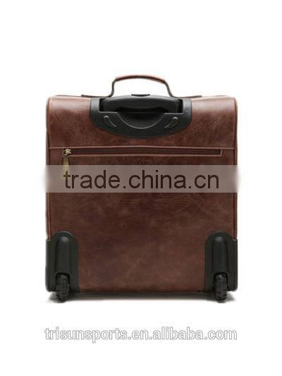 2016 Hot selling mens leather rolling duffel suitcase bag for short traveling