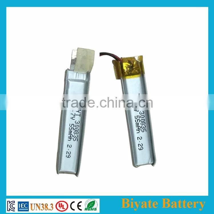 3.7volt lithium battery 55mAh smart watch lithium polymer battery with lipo battery bms