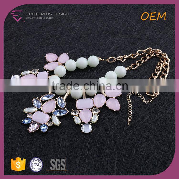 N74316I06 STYLE PLUS pink white gold plate chain necklace jewelry imitation crystal beads necklace jewelry set