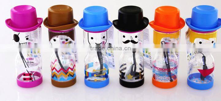Six color cartoon design plastic drinking bottle with cute caps