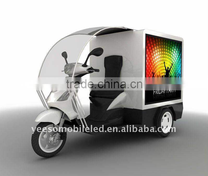 Mobile advertising delivery cargo tricycle/tricke/scooter/van mounted LED display for Pizza, fruit, bread,milk,cola etc