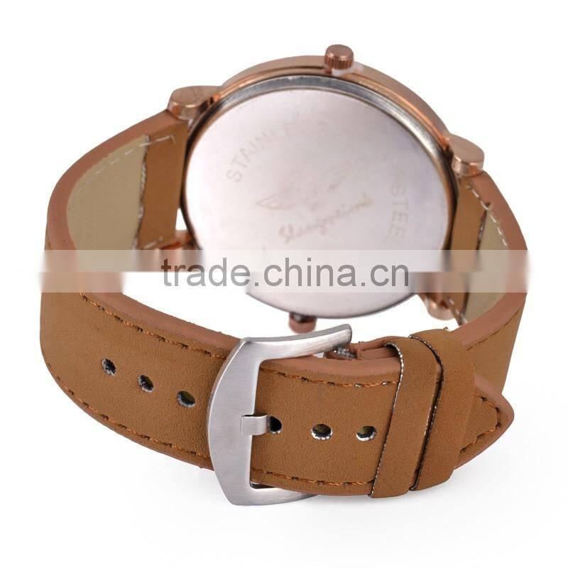 WJ-5382 rose gold case stylish charming stainless steel back leather strap cheap man watch
