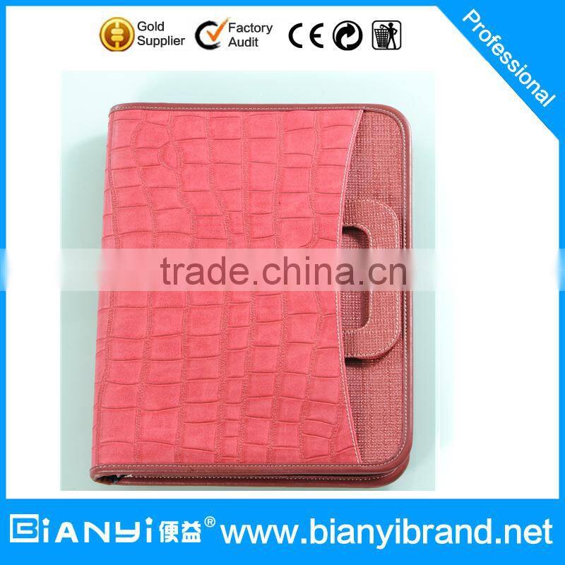 2016 Hot-selling! Zippered Panton color Leather portfolio, A4 portfolio for ipad/tablet, leather portfolio case made in china