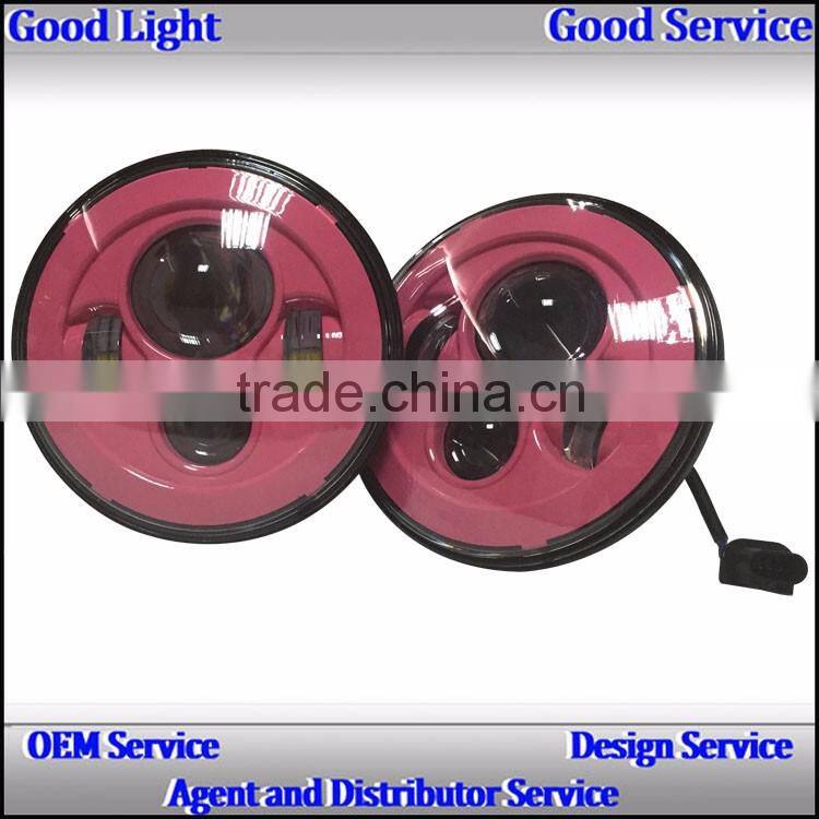 2016 Hot sales 7inch led j-eep wrangler headlights 40w pink base high beam 12v for J-eep cars